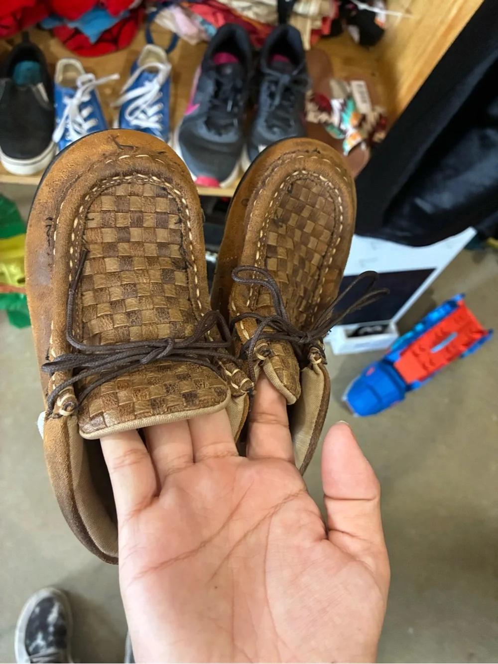 Twister Brown Woven Moccasin Kids Shoes